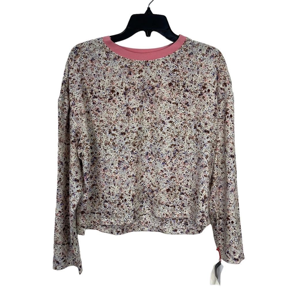 Open Edit contrast crew neck long sleeve top women’s size M Ivory floral